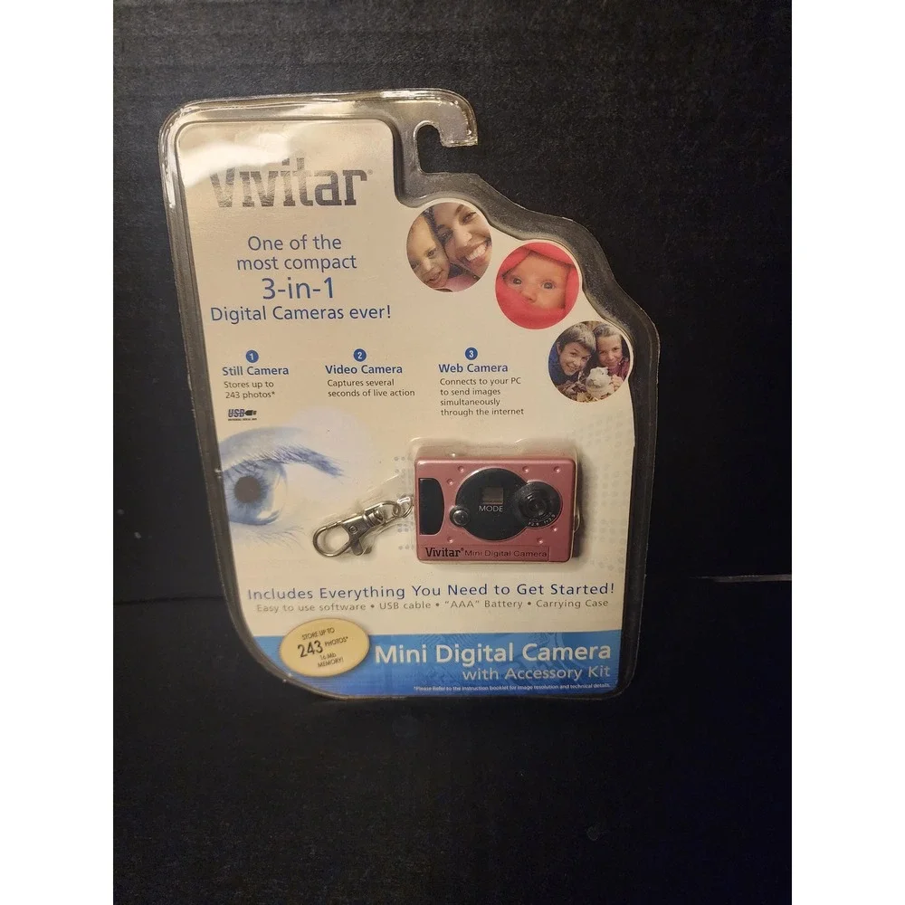 Vivitar Mini Digital Camera 3-in-1 Pink Keychain Y2K Vintage 1609761 New Sealed